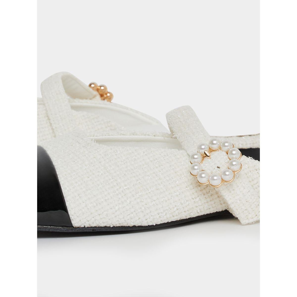 Styli Faux Pearl Strap Tweed Texture Mules-women-shoes-flats-mules-image-5