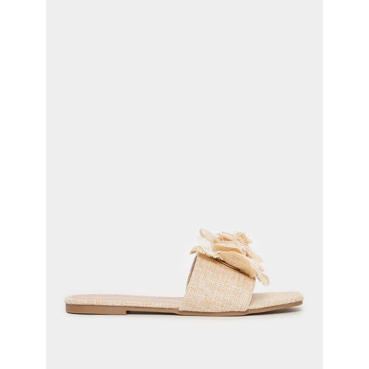 Styli Flower Decor Linen Design Flat Sandals-women-shoes-sandals-flats-image-1