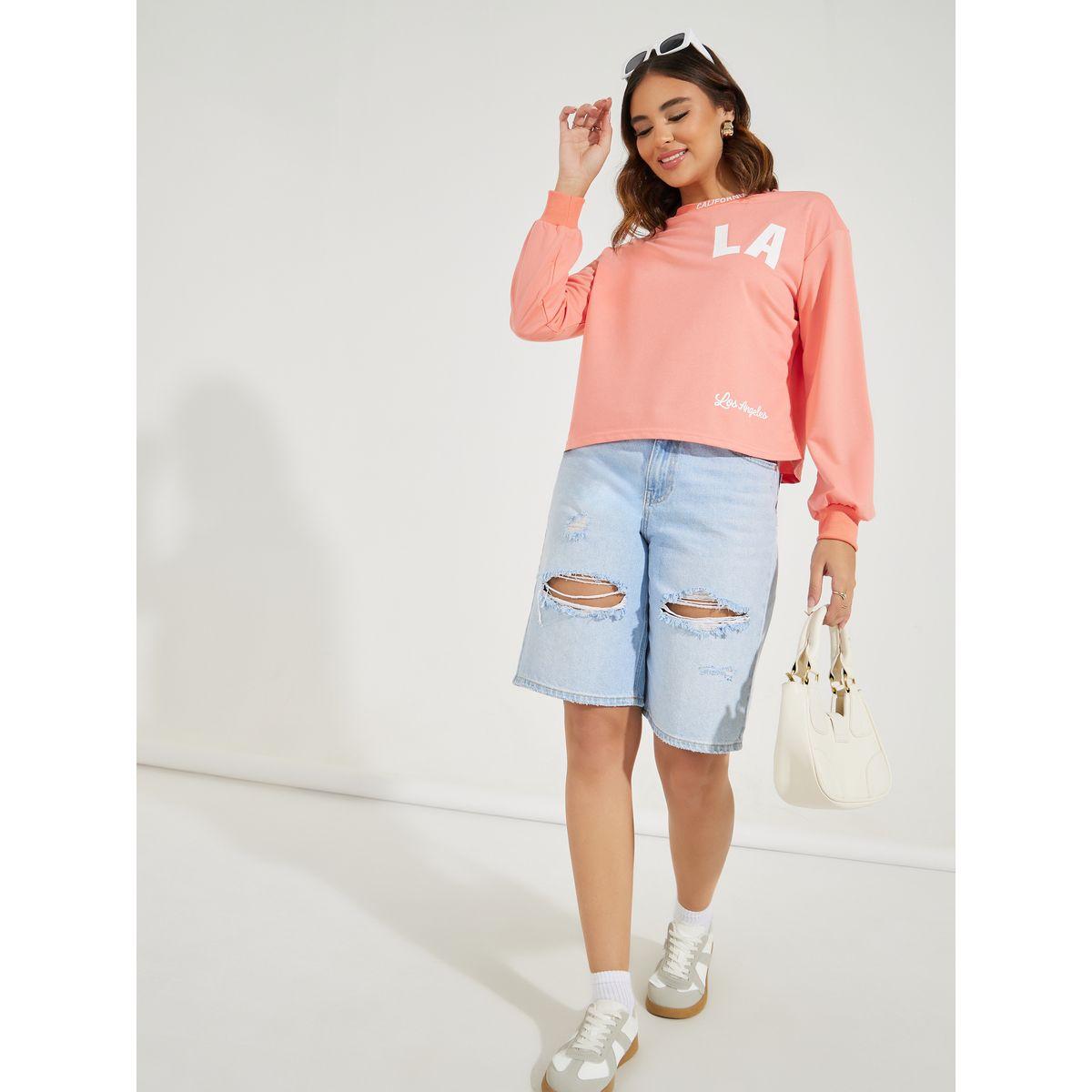 Styli Boxy Fit LA Print T-Shirt with Long Sleeves-women-clothing-tshirts-image-2