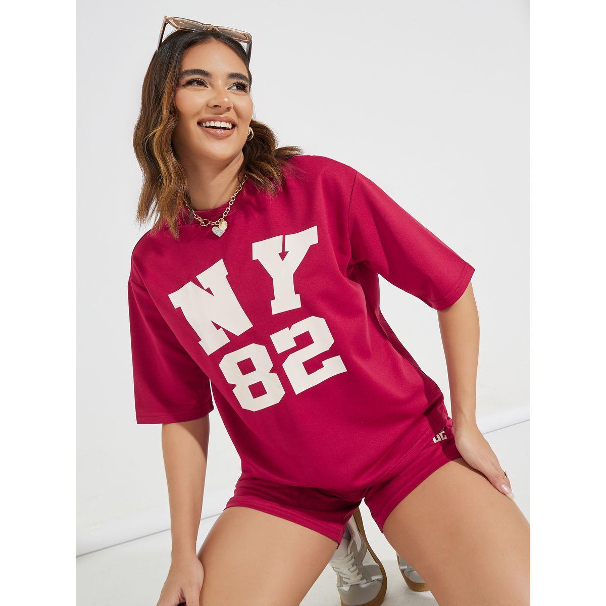 Styli Oversized NY Print T-Shirt with Dropped Shoulder-women-clothing-tshirts-image-1