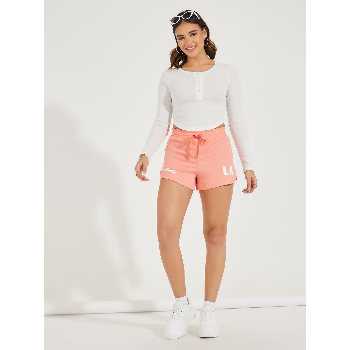 شورت مزين بشعار مع اربطة-women-clothing-bottoms-shorts-image-1