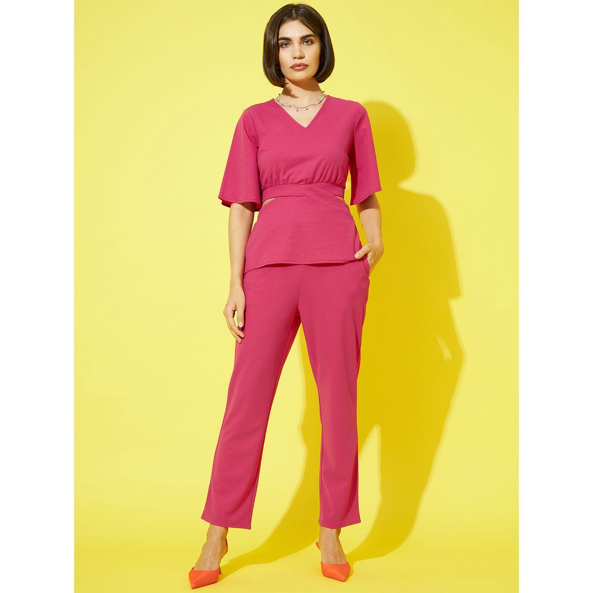 طقم منسق من بنطال مع بلوزة بخصر مزين بفتحات أثينا × ستايلي-women-clothing-coordsets-image-2