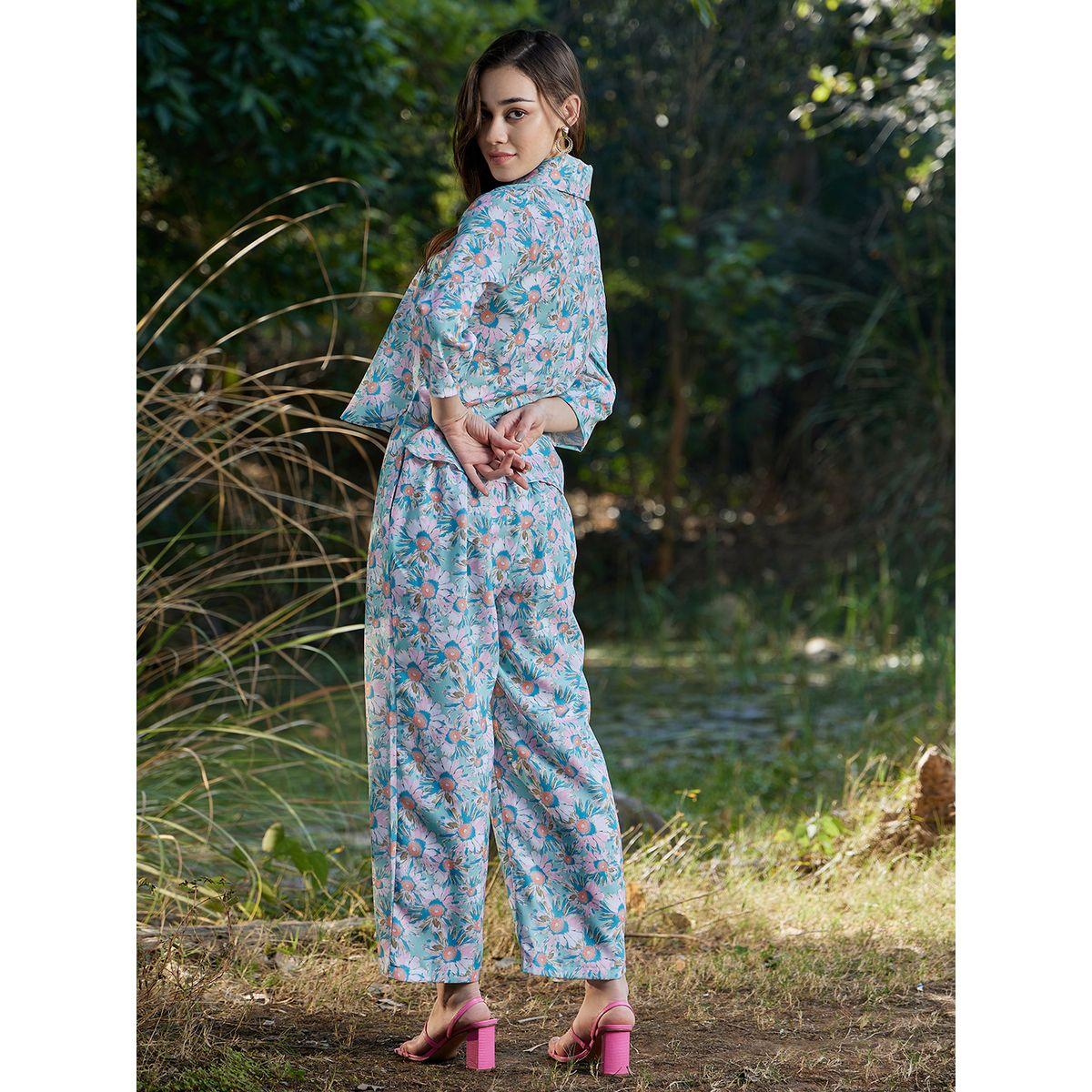 طقم منسق من بنطال مع بلوزة مطبعة بزهور أثينا × ستايلي-women-clothing-coordsets-image-7