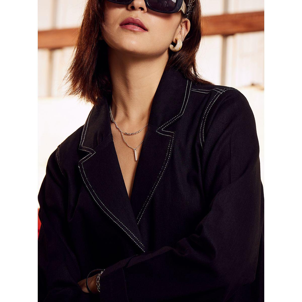 Athena X Styli  Notch Lapel Denim Look Crop Top & Trousers Co-Ords-women-clothing-coordsets-image-1