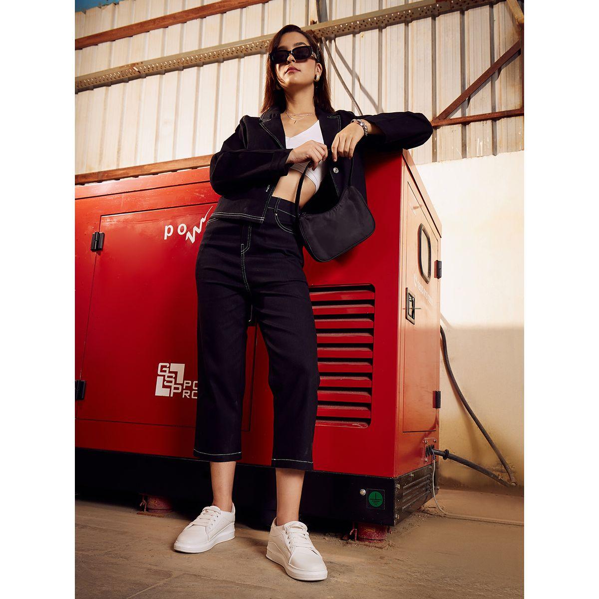 طقم منسق من بنطال وبلوزة قصيرة مع ياقة بشق أثينا × ستايلي-women-clothing-coordsets-image-5