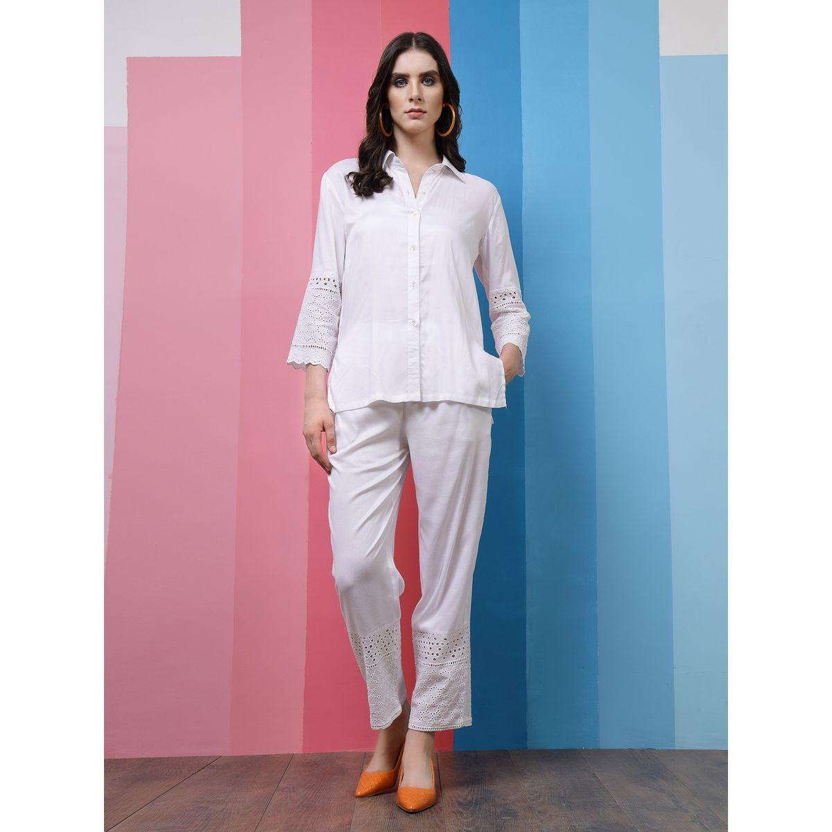 Athena X Styli  Self Design 3/4 Sleeves Shirt & Trousers Co-Ords-women-clothing-coordsets-image-1