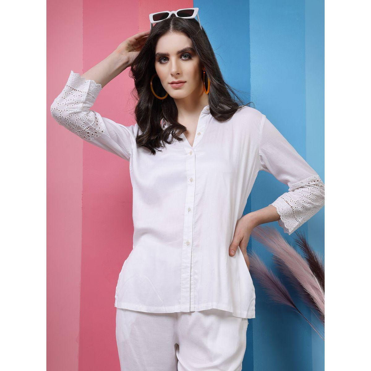 Athena X Styli  Self Design 3/4 Sleeves Shirt & Trousers Co-Ords-women-clothing-coordsets-image-3