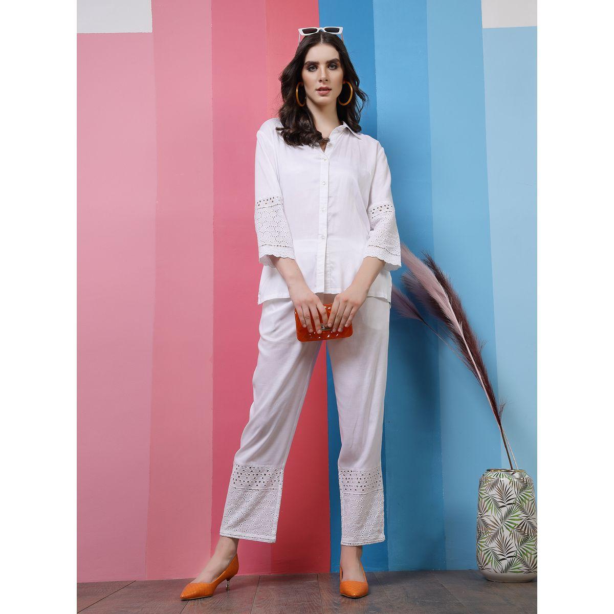 Athena X Styli  Self Design 3/4 Sleeves Shirt & Trousers Co-Ords-women-clothing-coordsets-image-4