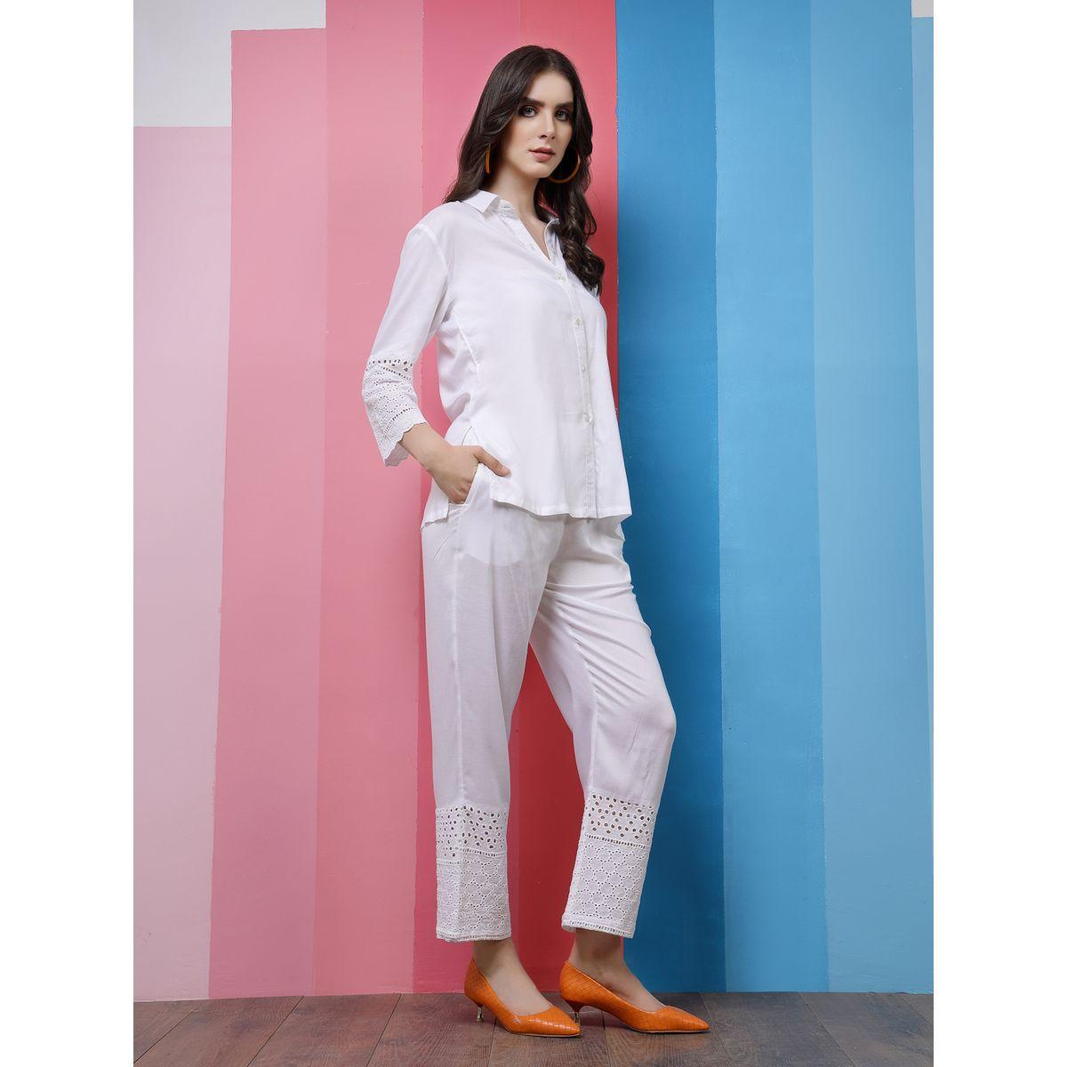 Athena X Styli  Self Design 3/4 Sleeves Shirt & Trousers Co-Ords-women-clothing-coordsets-image-7