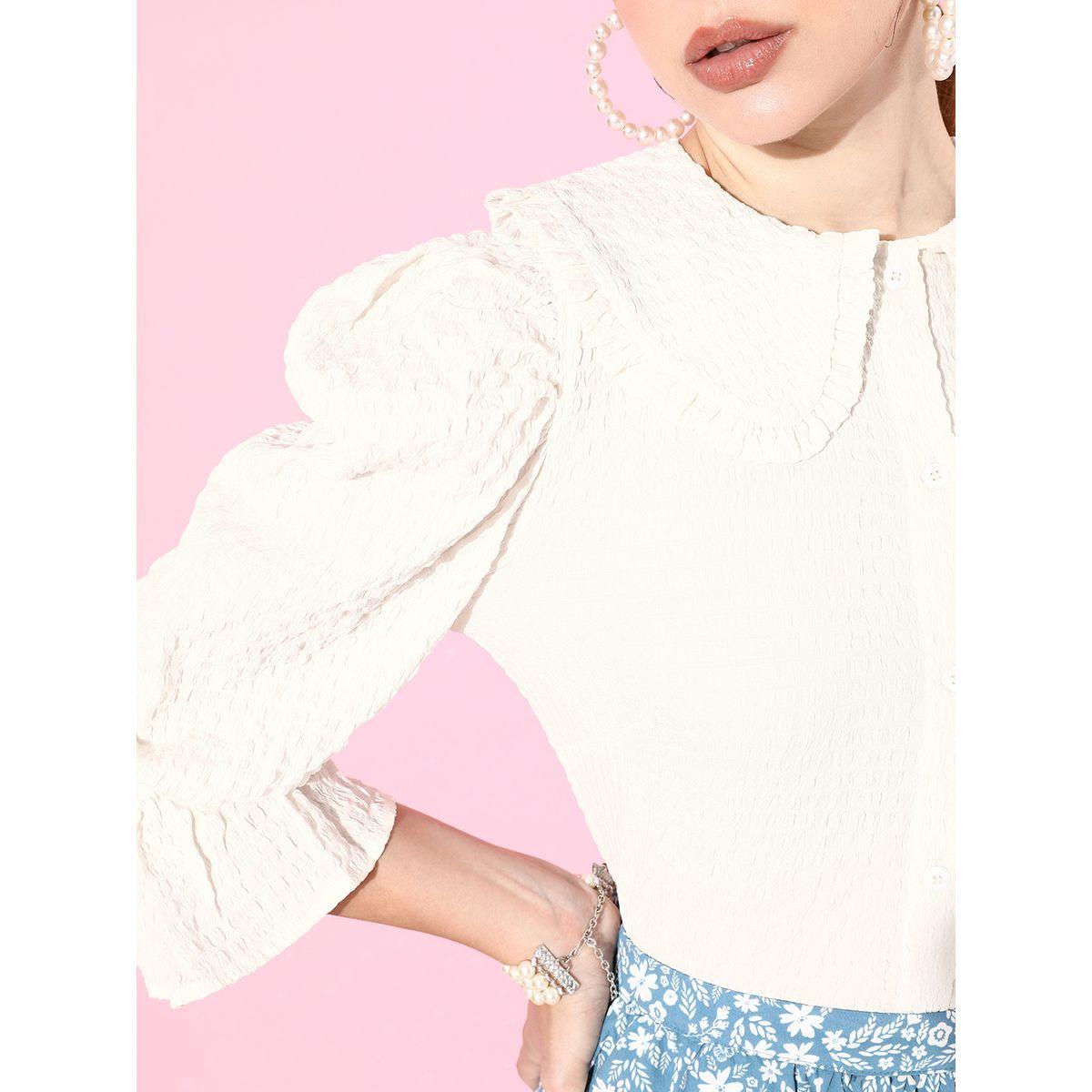 Athena X Styli  Textured Peter Pan Collar Top with Puff Sleeves-women-clothing-shirtsandblouses-blouses-image-3