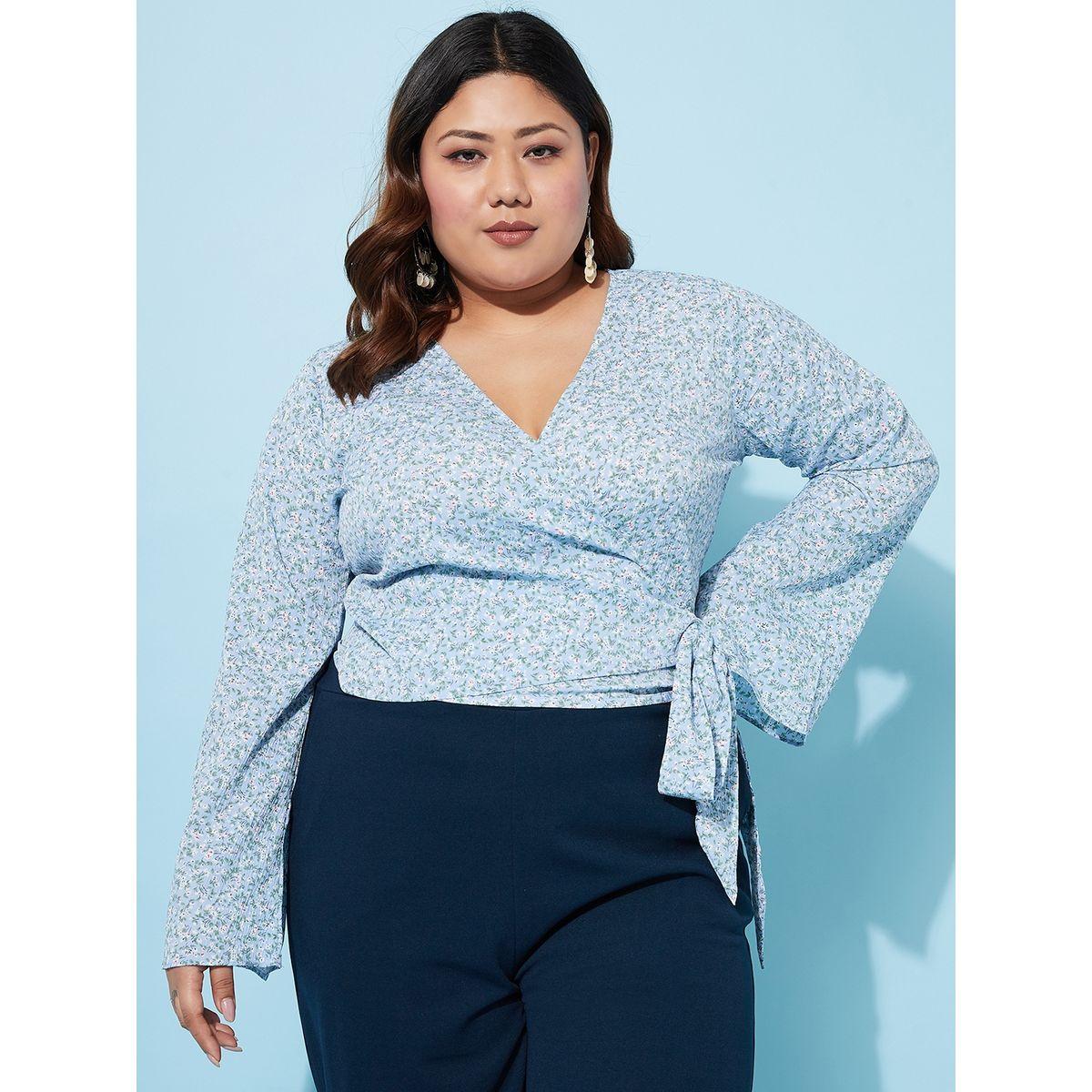 Athena X Styli  Plus Size Floral Print Wrap Top with Bell Sleeves-women-clothing-shirtsandblouses-blouses-image-1