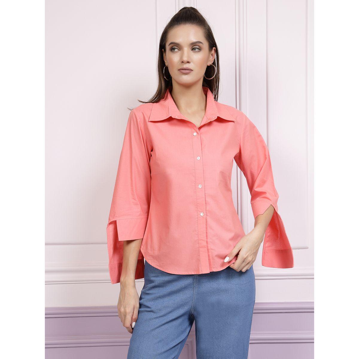 Athena X Styli  High Low Cuffed Sleeves Shirt Style Top-women-clothing-shirtsandblouses-shirts-image-1