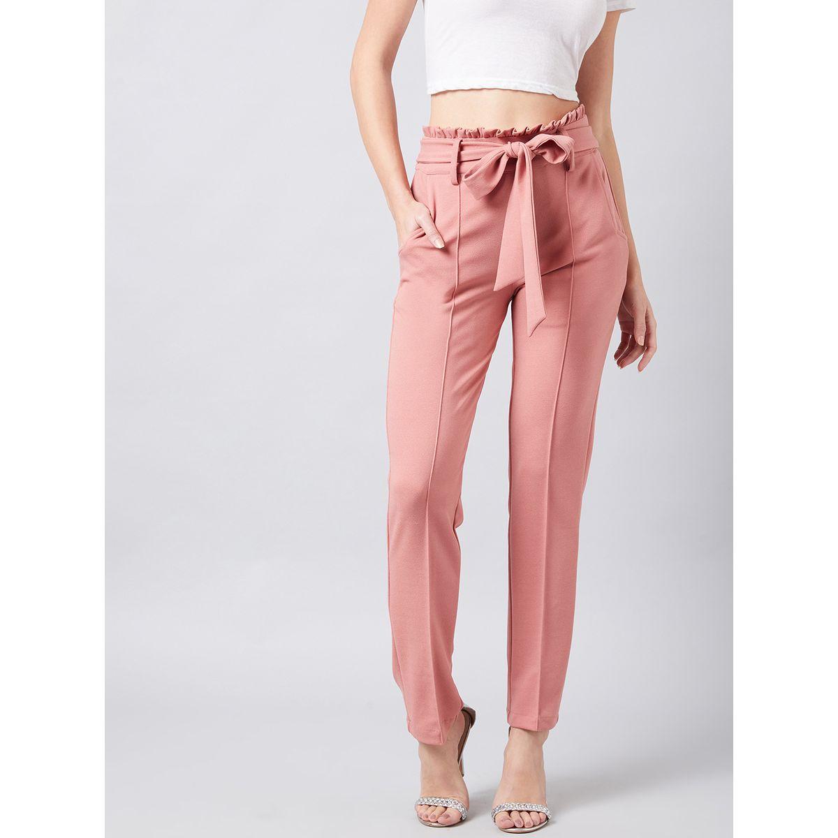 Athena X Styli  Smart Slim Fit Peg Trousers with Tie Belt-women-clothing-bottoms-trousers-image-1