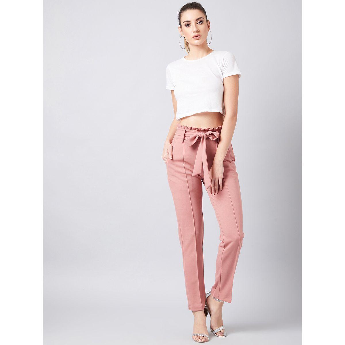 Athena X Styli  Smart Slim Fit Peg Trousers with Tie Belt-women-clothing-bottoms-trousers-image-2