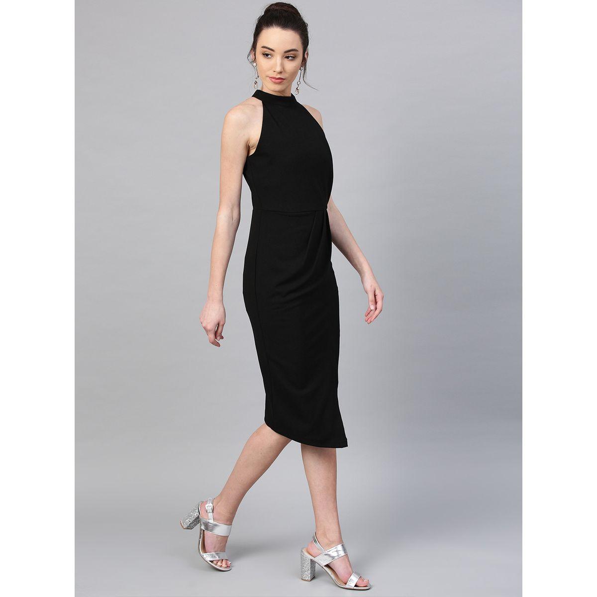 فستان سادة بطول الركبة وياقة هولتر أثينا × ستايلي-women-clothing-dresses-image-1
