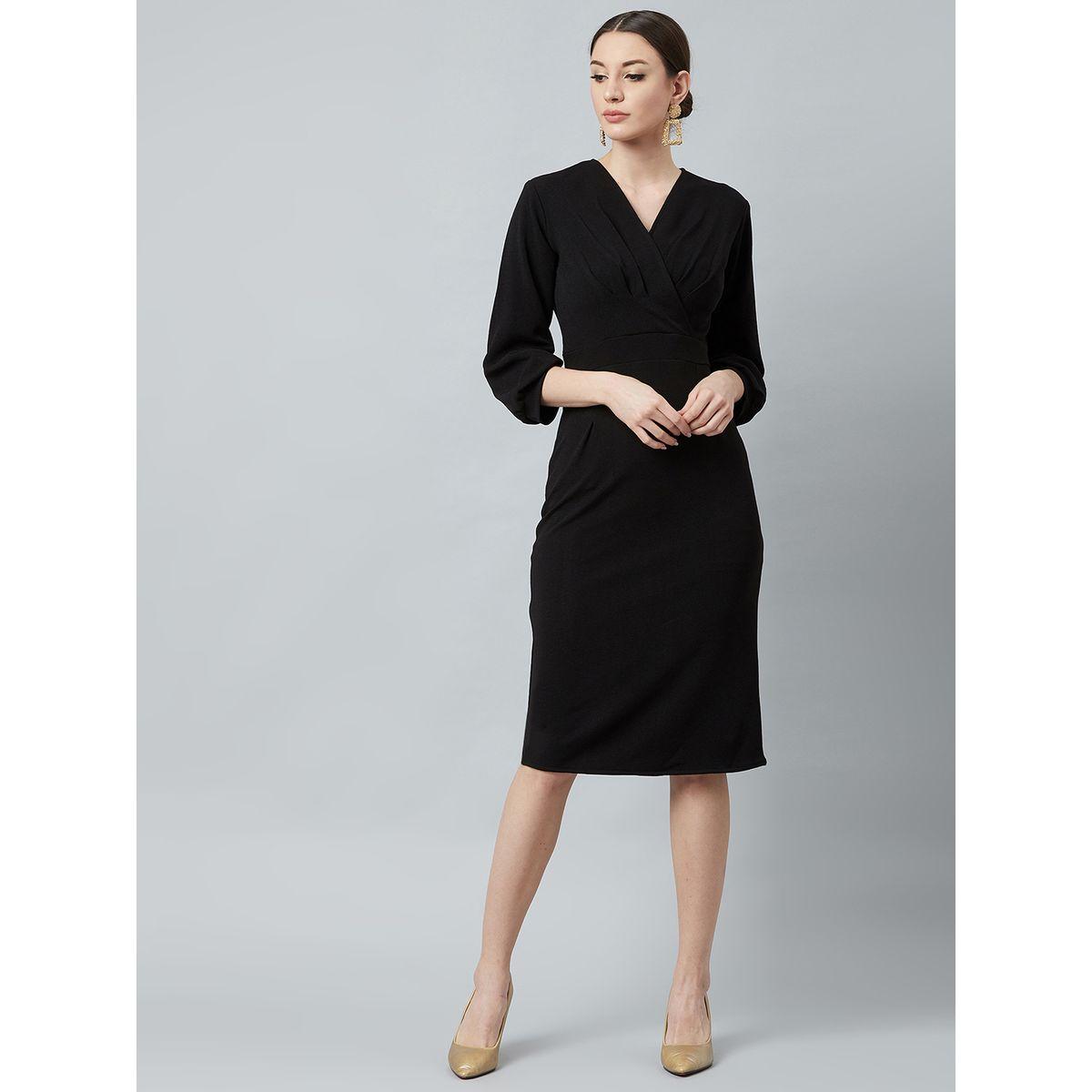 فستان سادة بطول الركبة ونمط لف أثينا × ستايلي-women-clothing-dresses-image-1