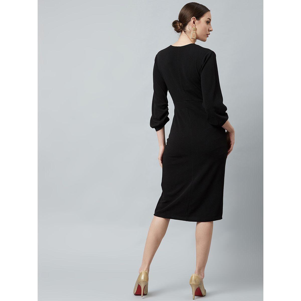 Athena X Styli  Solid V Neck Sheath Knee Length Dress-women-clothing-dresses-image-4