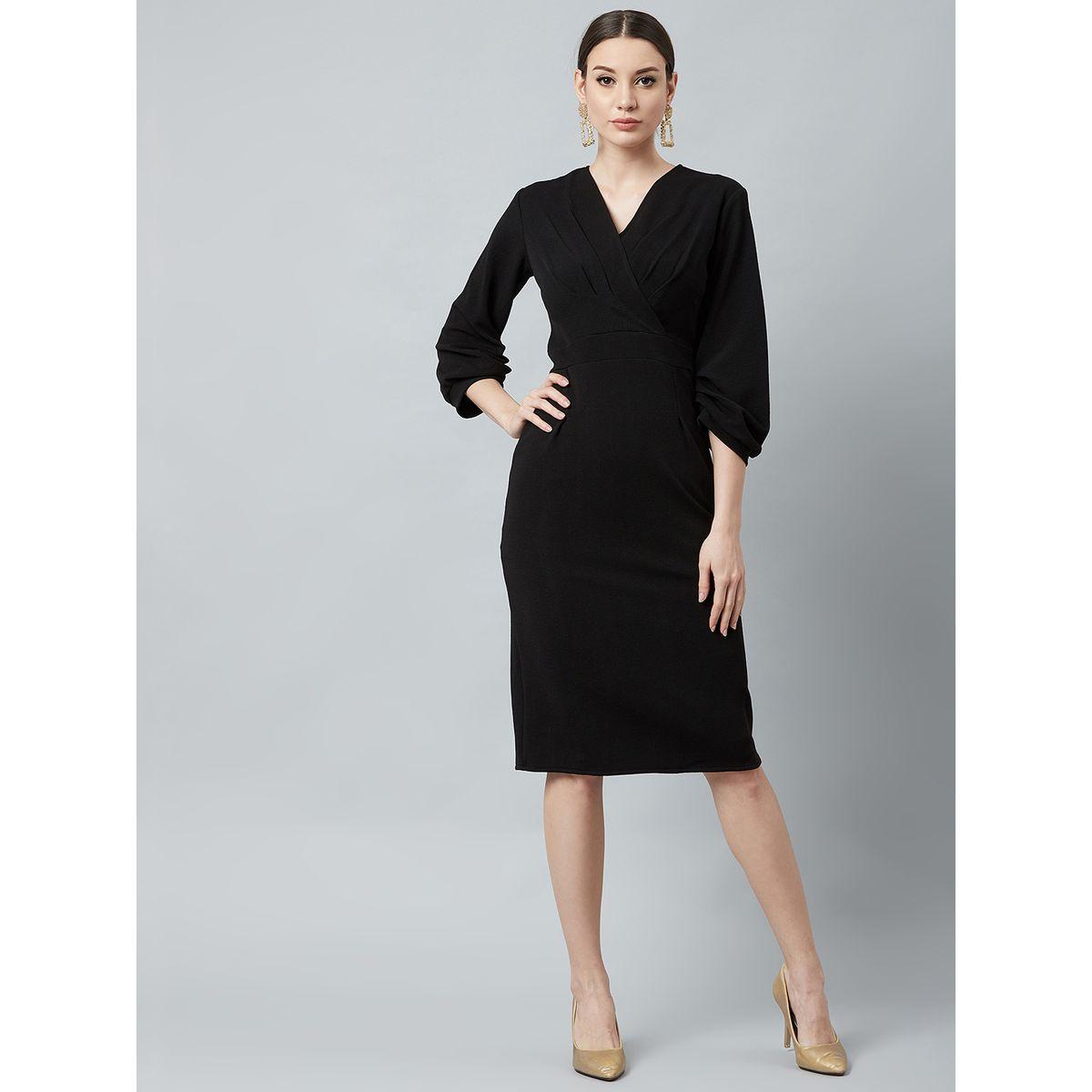 فستان سادة بطول الركبة ونمط لف أثينا × ستايلي-women-clothing-dresses-image-7