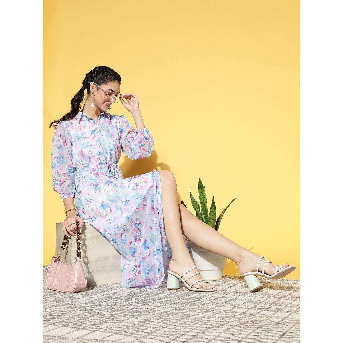 Athena X Styli  Floral Print Shirt Maxi Dress with Drawstring-women-clothing-dresses-image-1