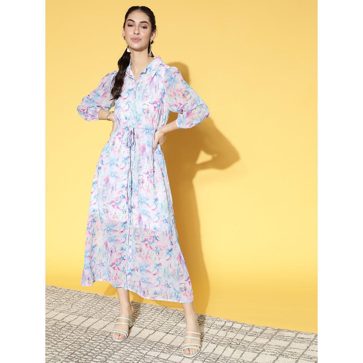 Athena X Styli  Floral Print Shirt Maxi Dress with Drawstring-women-clothing-dresses-image-3