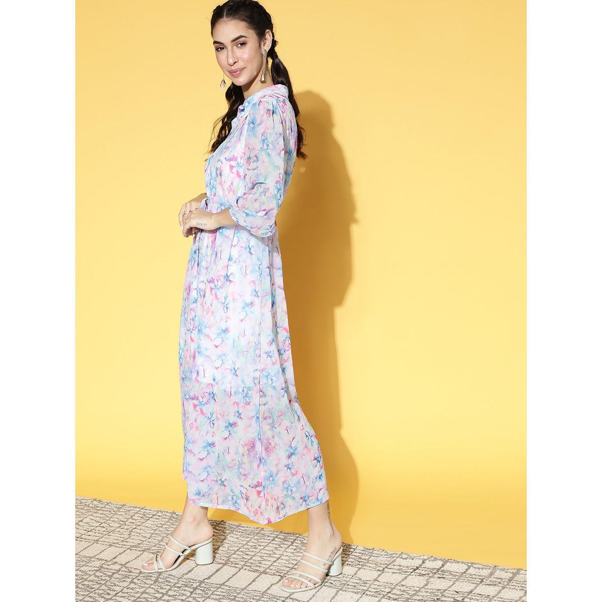 Athena X Styli  Floral Print Shirt Maxi Dress with Drawstring-women-clothing-dresses-image-4