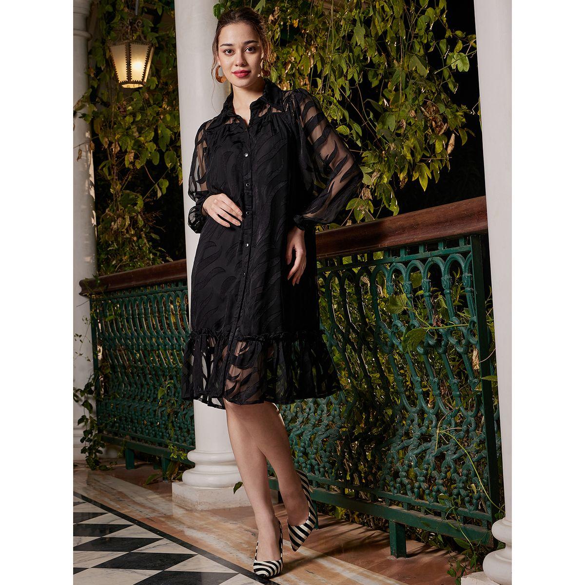 Athena X Styli  Self Design Shirt Dress with Button Placket-women-clothing-dresses-image-5