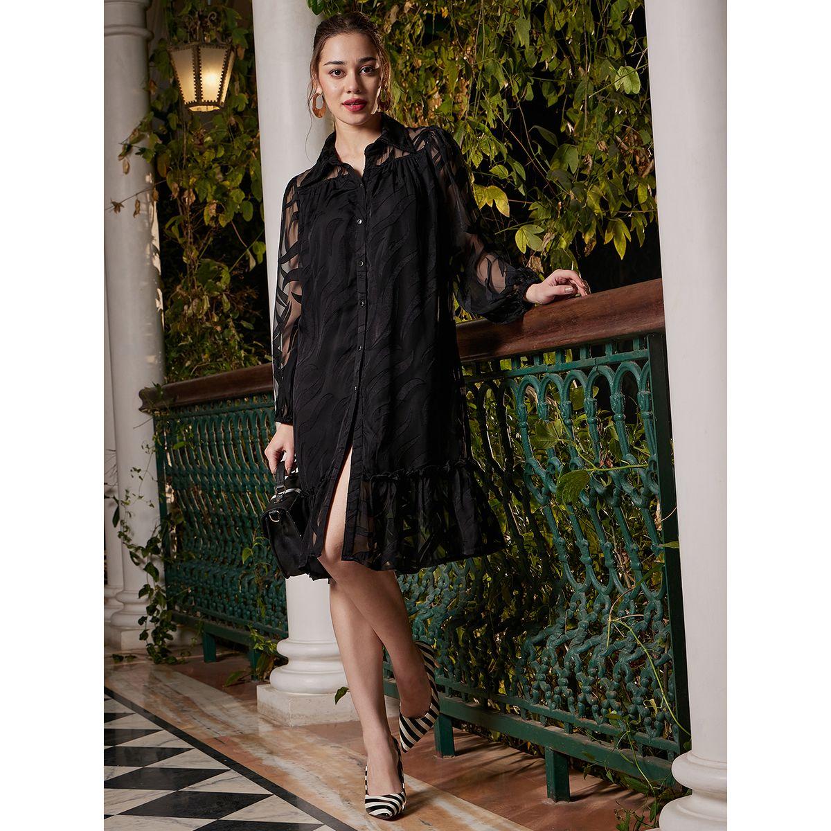 Athena X Styli  Self Design Shirt Dress with Button Placket-women-clothing-dresses-image-6