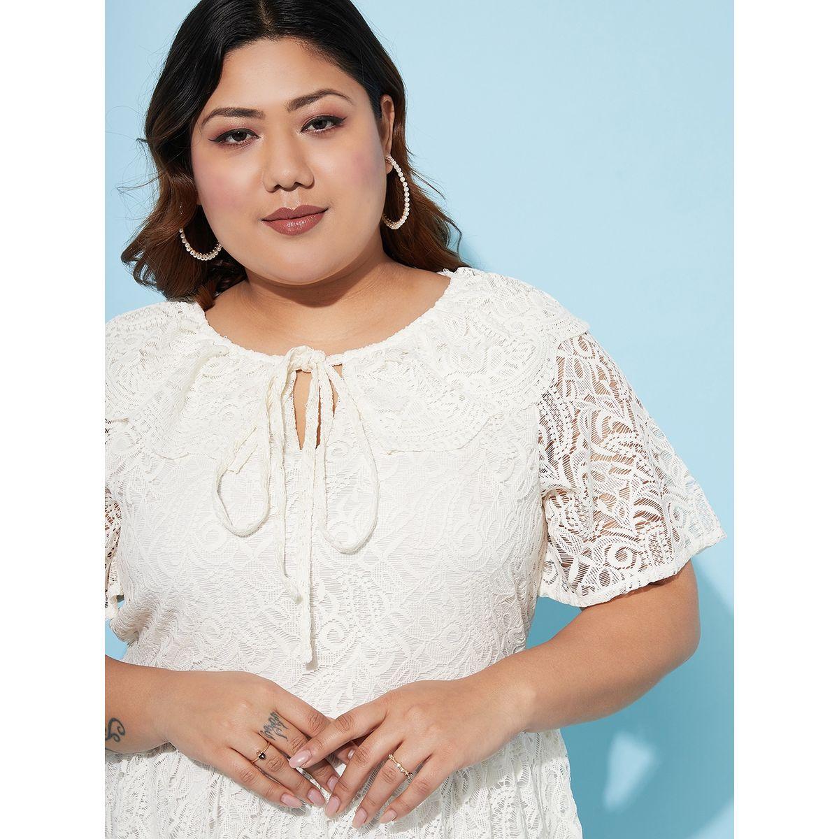فستان ميدي بمقاس كبير وتفاصيل دانتيل مع ياقة باربطة أثينا × ستايلي-women-clothing-dresses-image-3
