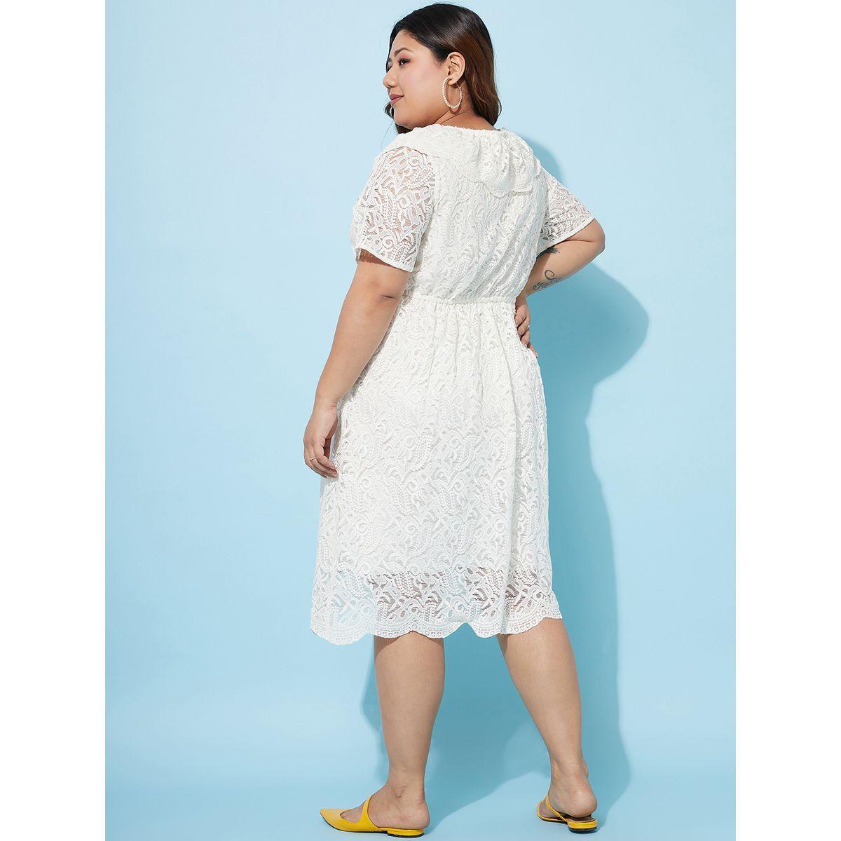 فستان ميدي بمقاس كبير وتفاصيل دانتيل مع ياقة باربطة أثينا × ستايلي-women-clothing-dresses-image-4