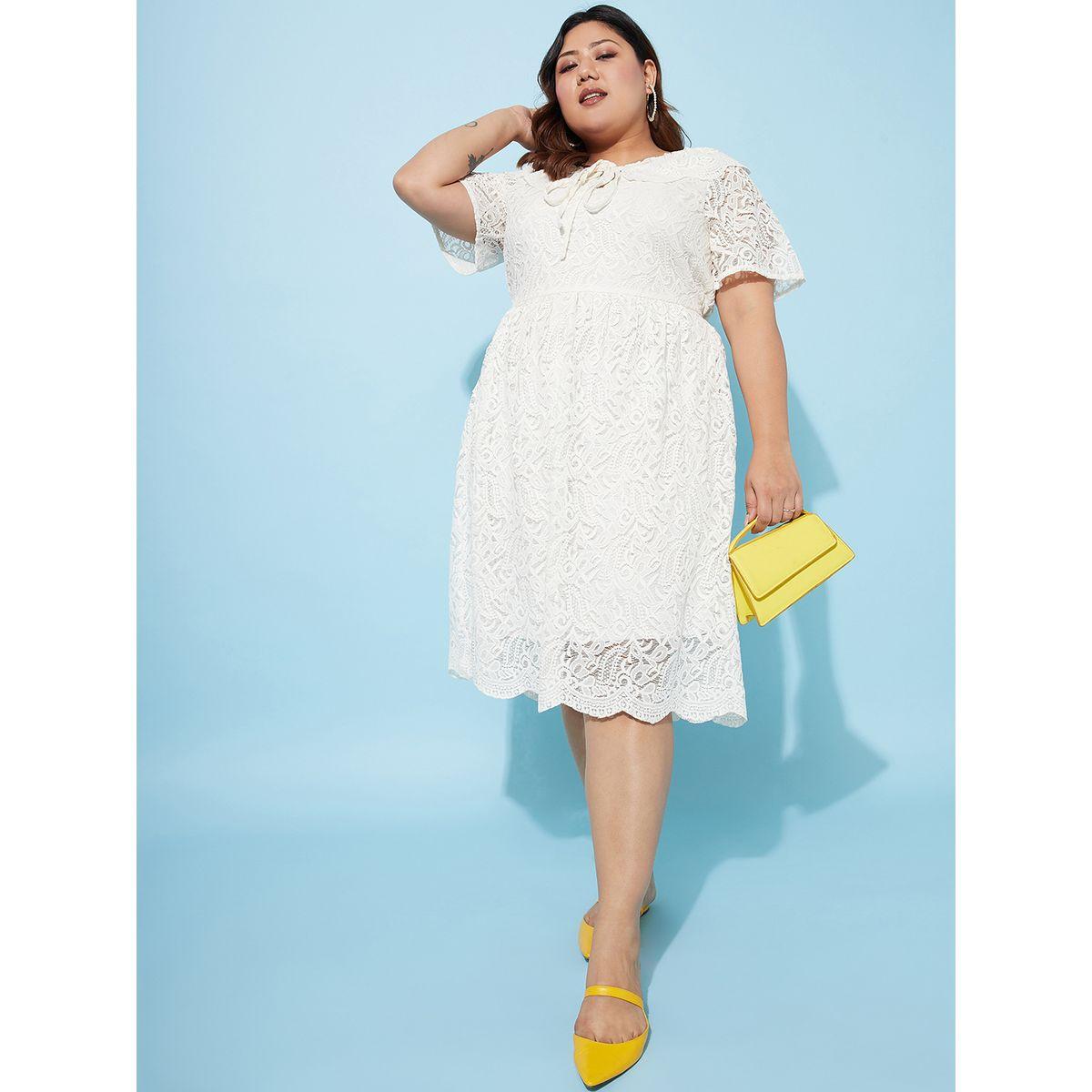 فستان ميدي بمقاس كبير وتفاصيل دانتيل مع ياقة باربطة أثينا × ستايلي-women-clothing-dresses-image-6