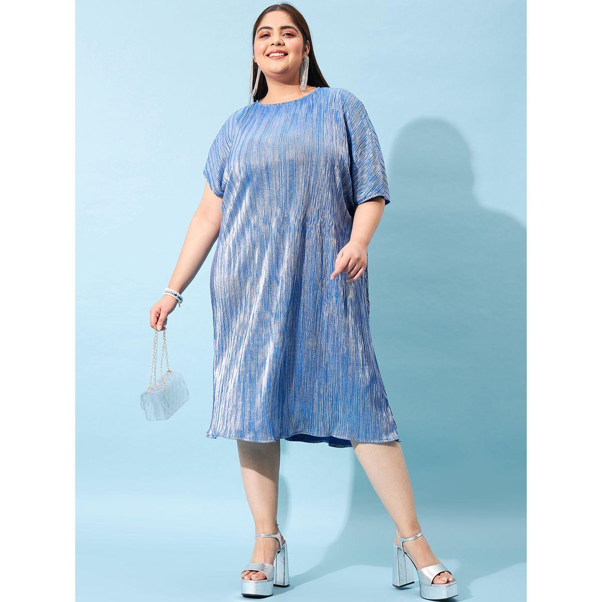 Athena X Styli  Plus Size Plisse Shift Midi Dress with Kimono Sleeves-women-clothing-dresses-image-6