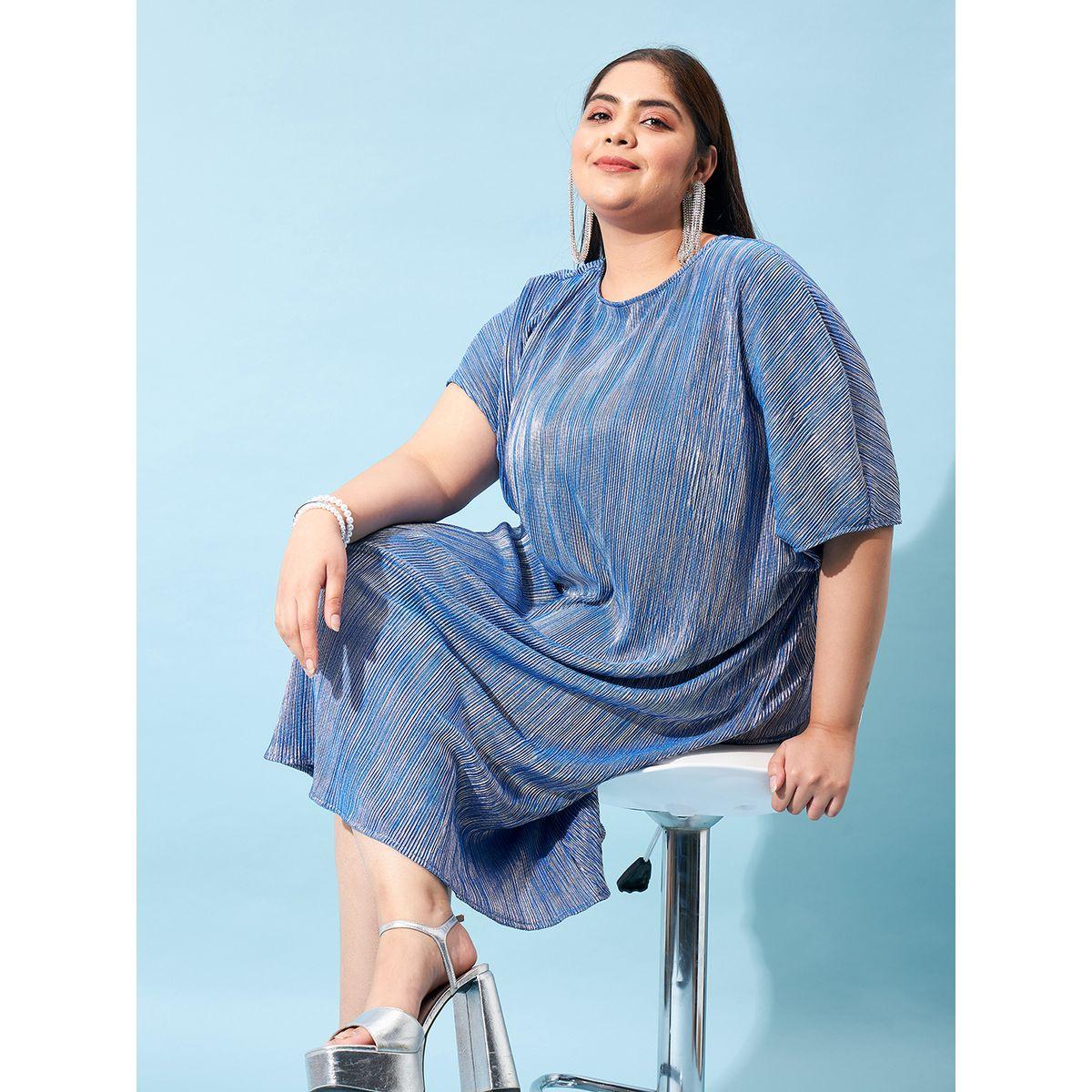 Athena X Styli  Plus Size Plisse Shift Midi Dress with Kimono Sleeves-women-clothing-dresses-image-7