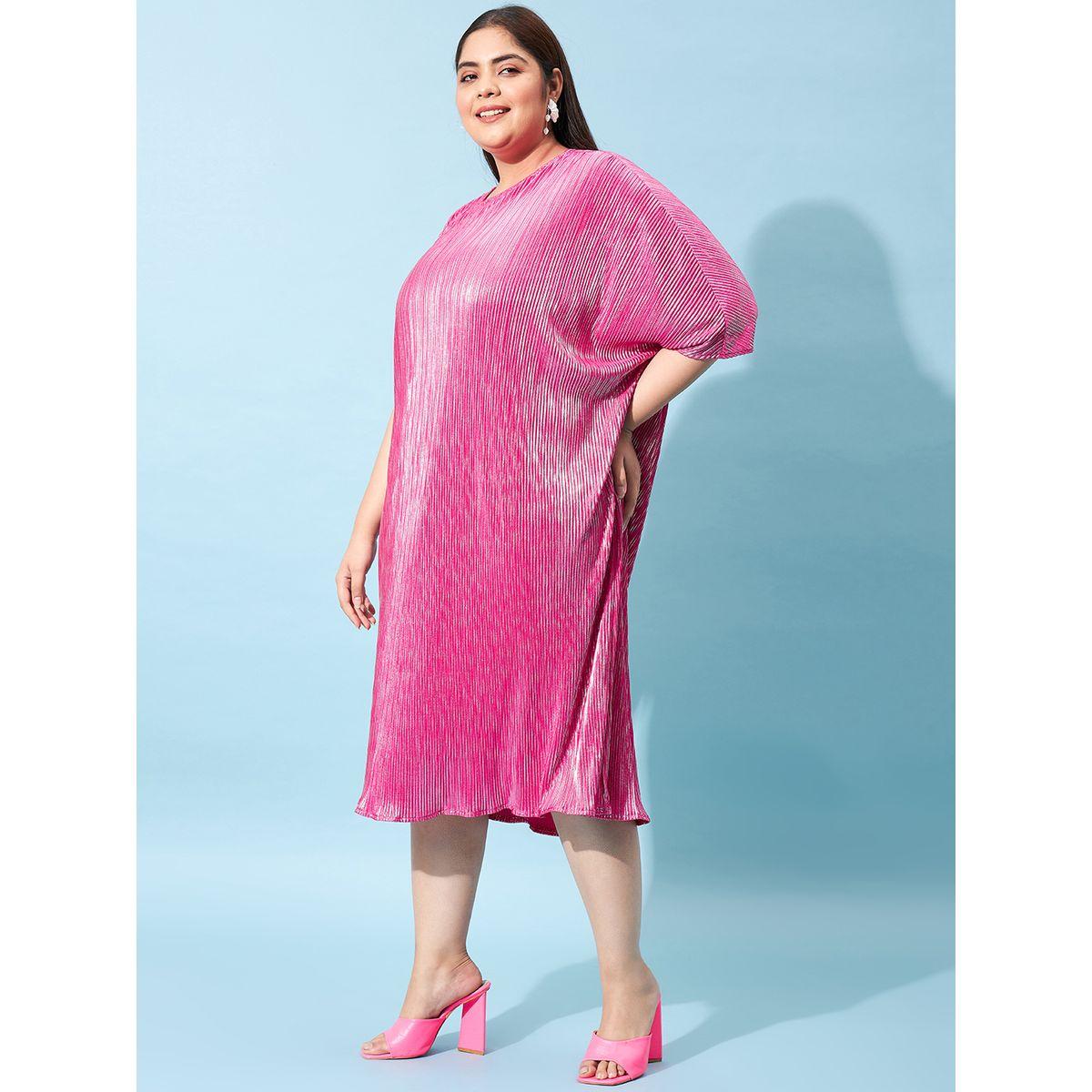 فستان ميدي بليسيه بمقاس كبير مع اكمام كيمونو أثينا × ستايلي-women-clothing-dresses-image-6