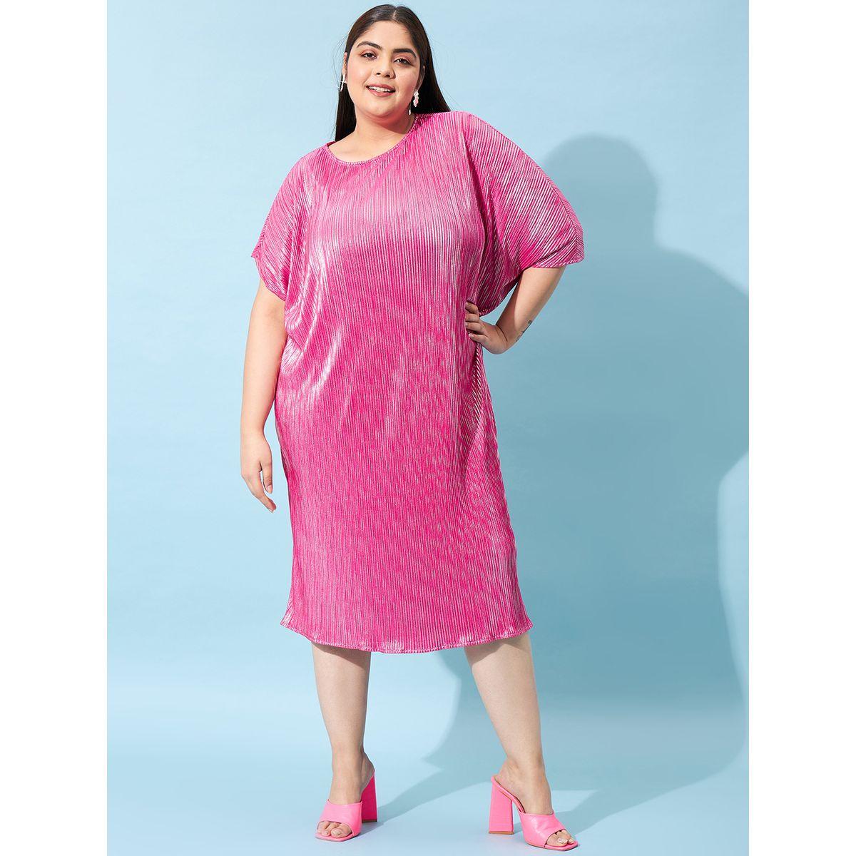 فستان ميدي بليسيه بمقاس كبير مع اكمام كيمونو أثينا × ستايلي-women-clothing-dresses-image-7