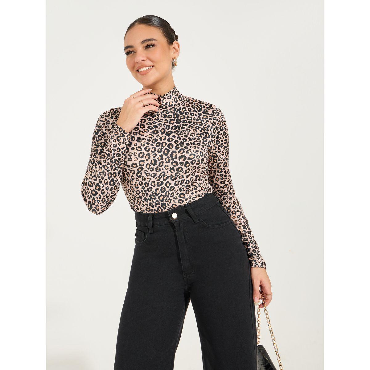 Styli Leopard Print High Neck Bodysuit-women-clothing-tshirts-image-3