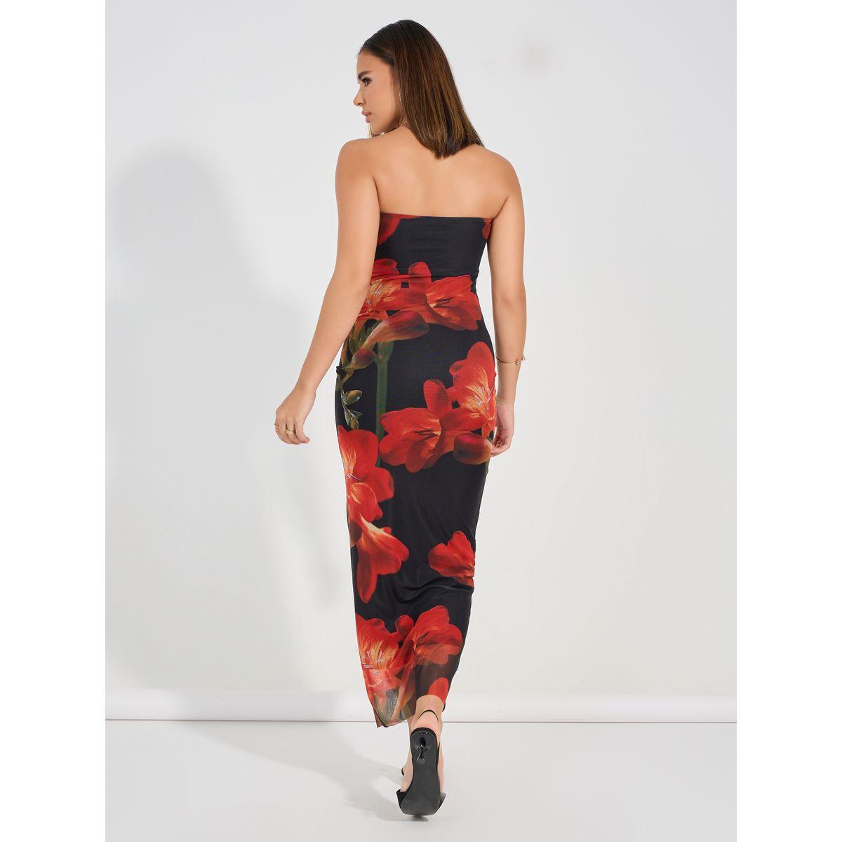 فستان بديكون طويل مطبع بطبعة زهور-women-clothing-dresses-image-5
