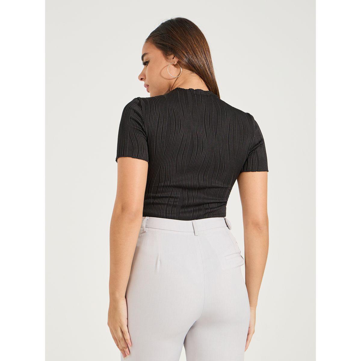 Styli Solid Textured Round Neck Bodysuit-women-clothing-shirtsandblouses-blouses-image-5