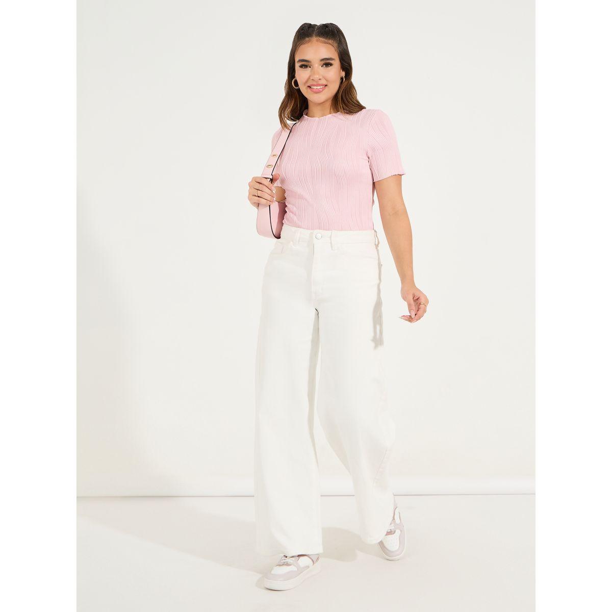 Styli Solid Textured Round Neck Bodysuit-women-clothing-tshirts-image-2