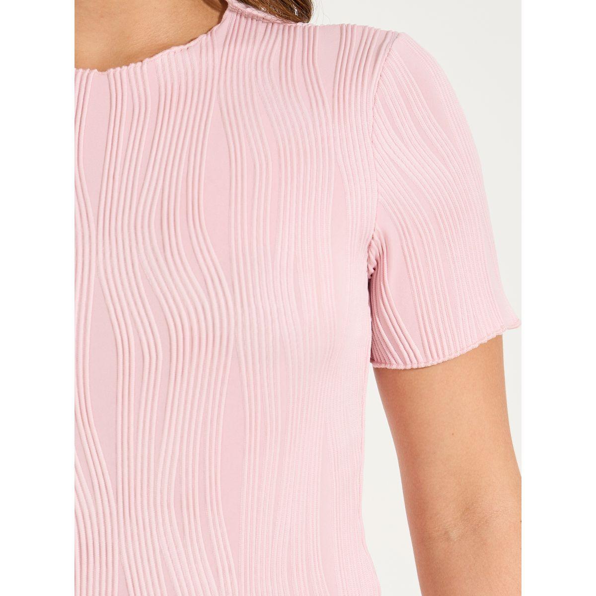 Styli Solid Textured Round Neck Bodysuit-women-clothing-tshirts-image-4