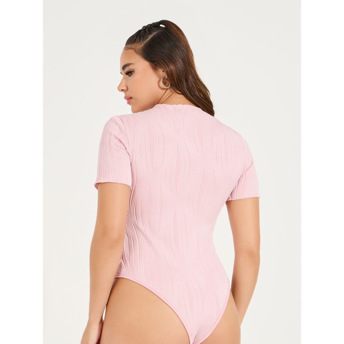 Styli Solid Textured Round Neck Bodysuit-women-clothing-tshirts-image-5