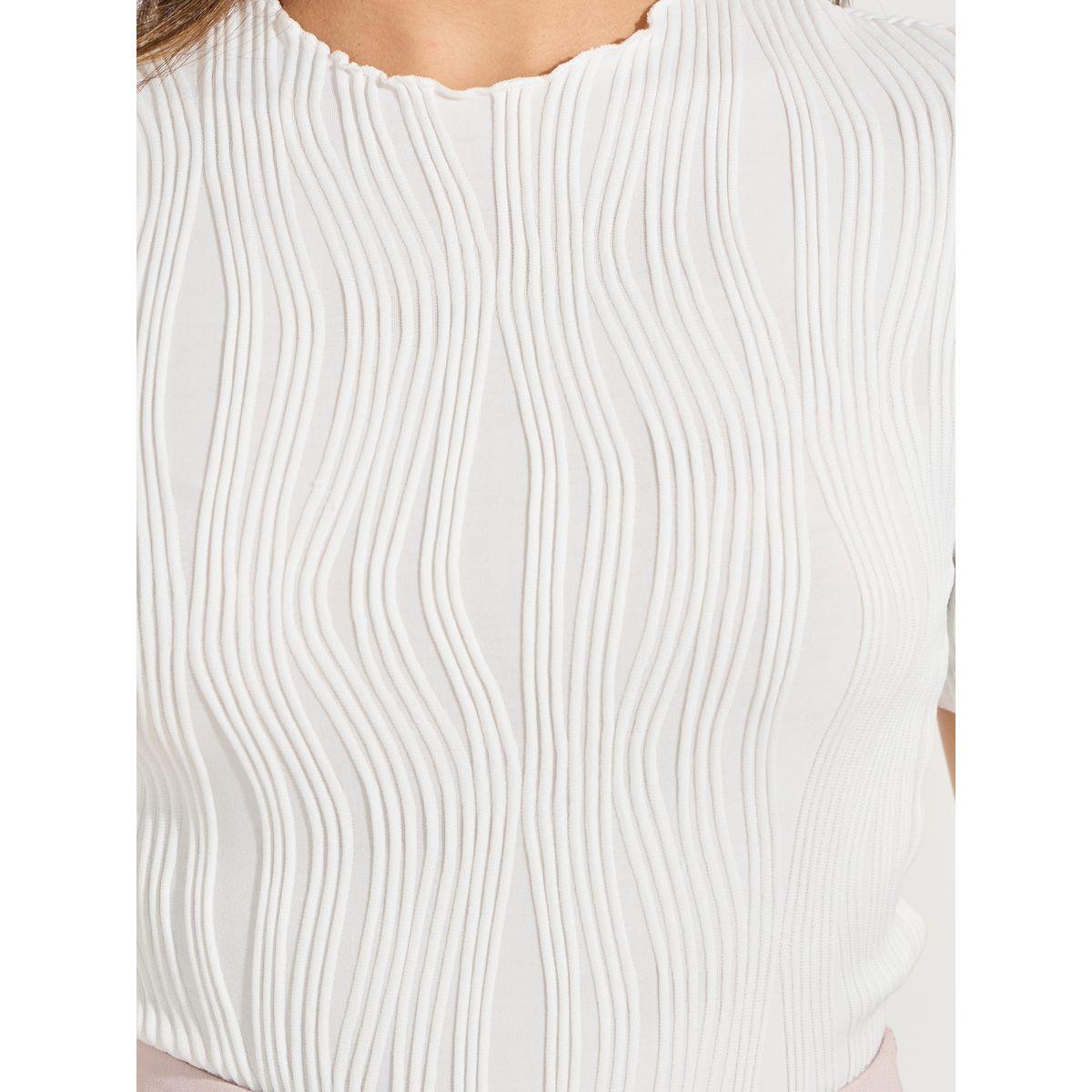 Styli Solid Textured Round Neck Bodysuit-women-clothing-tshirts-image-4