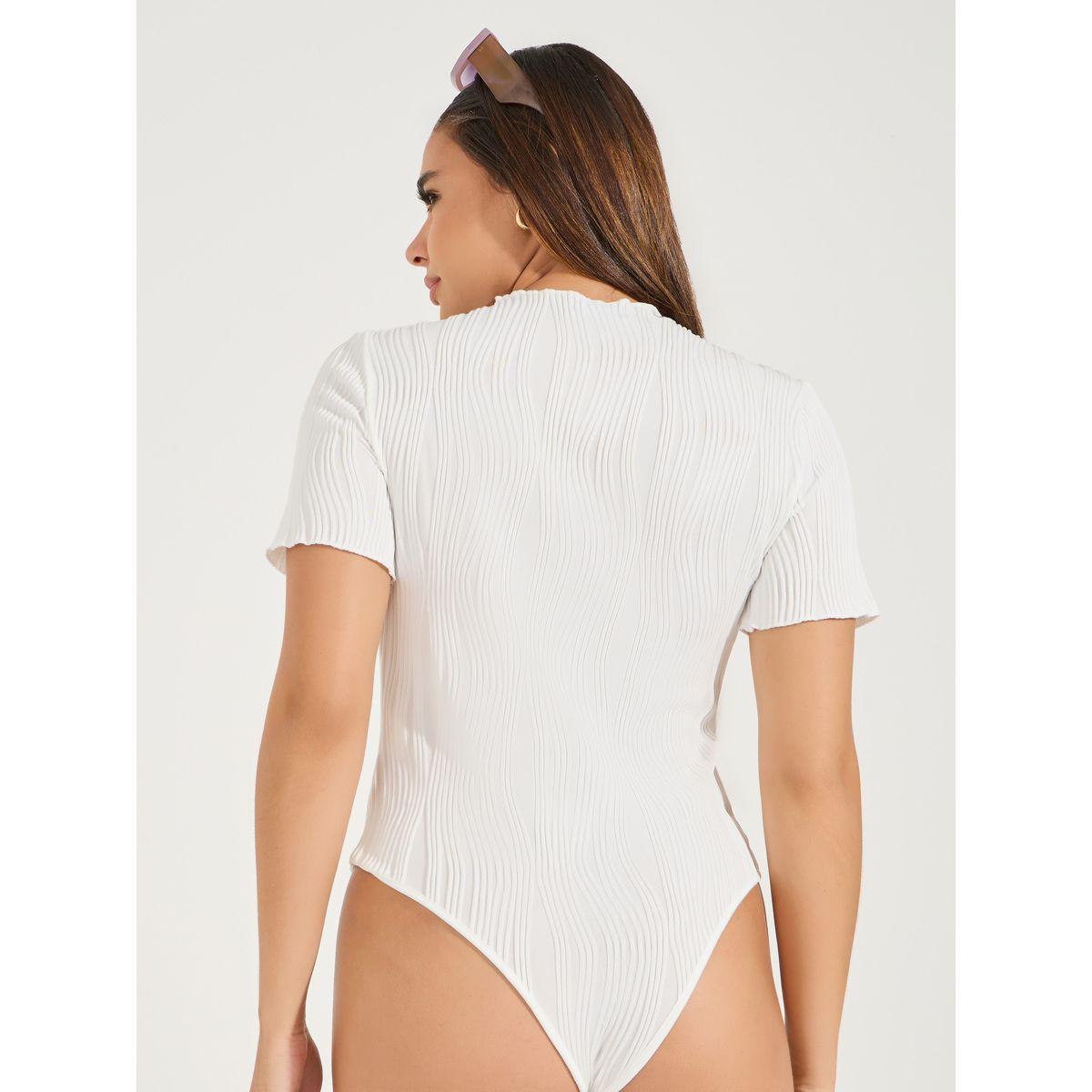 Styli Solid Textured Round Neck Bodysuit-women-clothing-tshirts-image-5