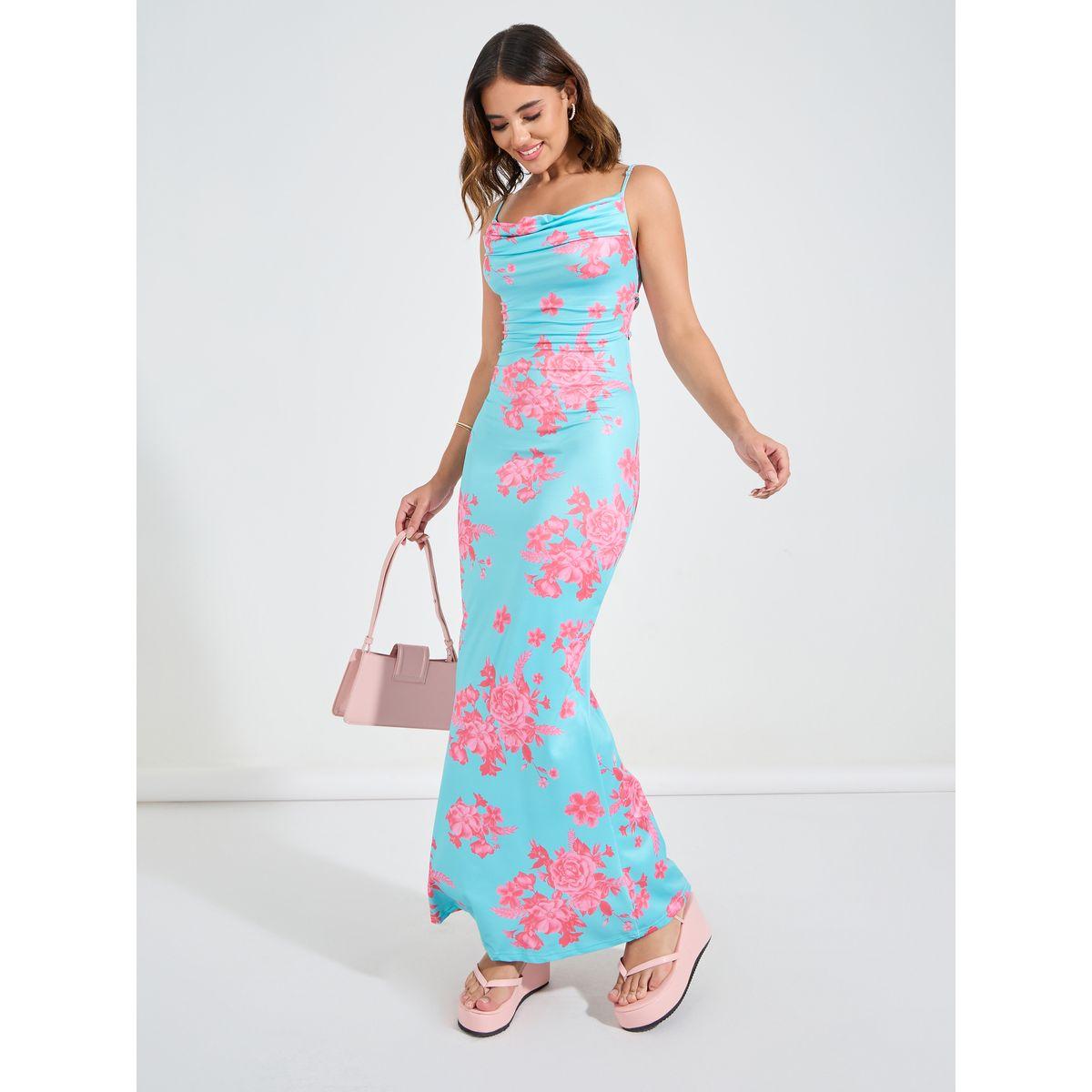فستان طويل مطبع بزهور مع حمالات كتف-women-clothing-dresses-image-1