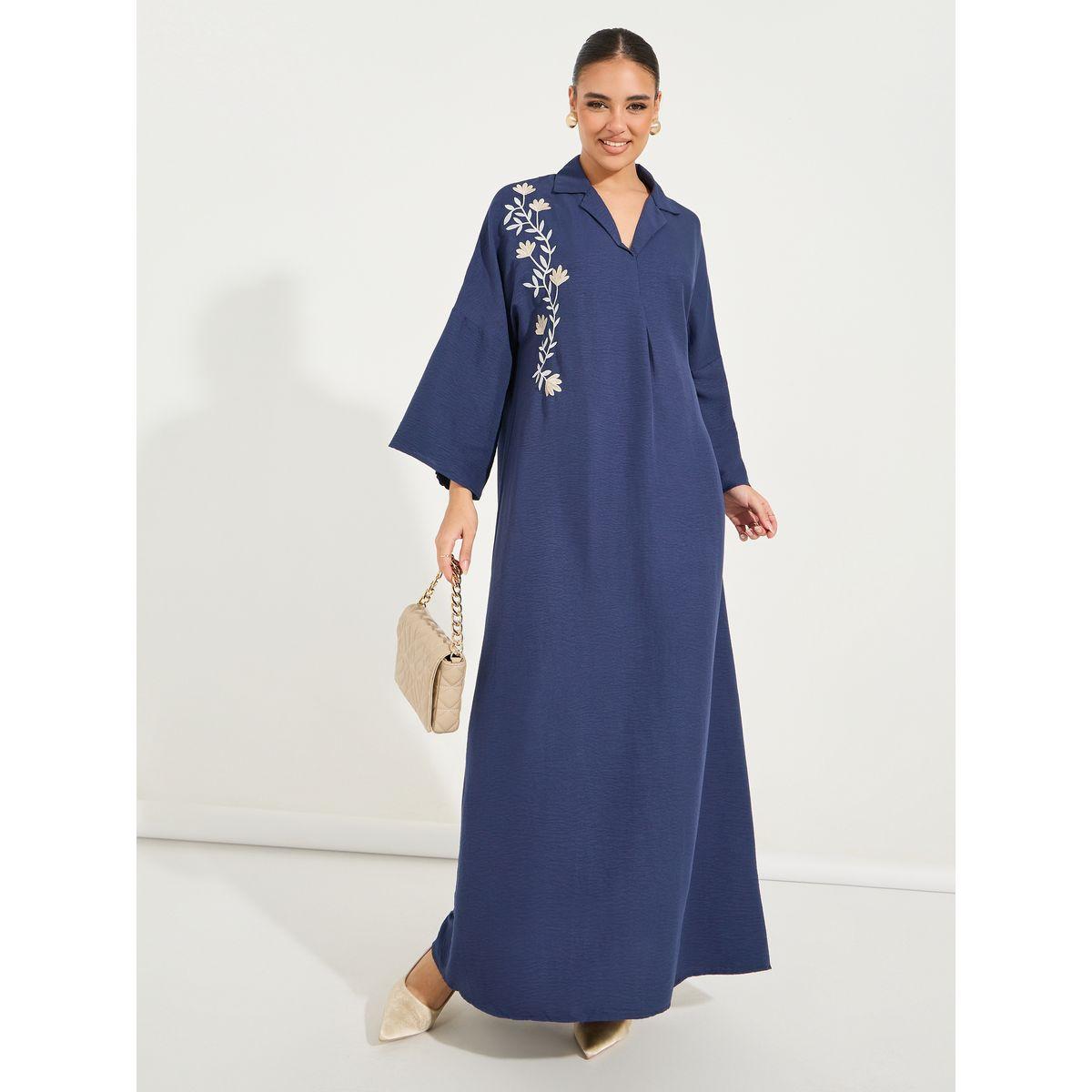 Styli Embroidery Detail Collared Jalabiya-women-arabicclothing-jalabiyas-image-1