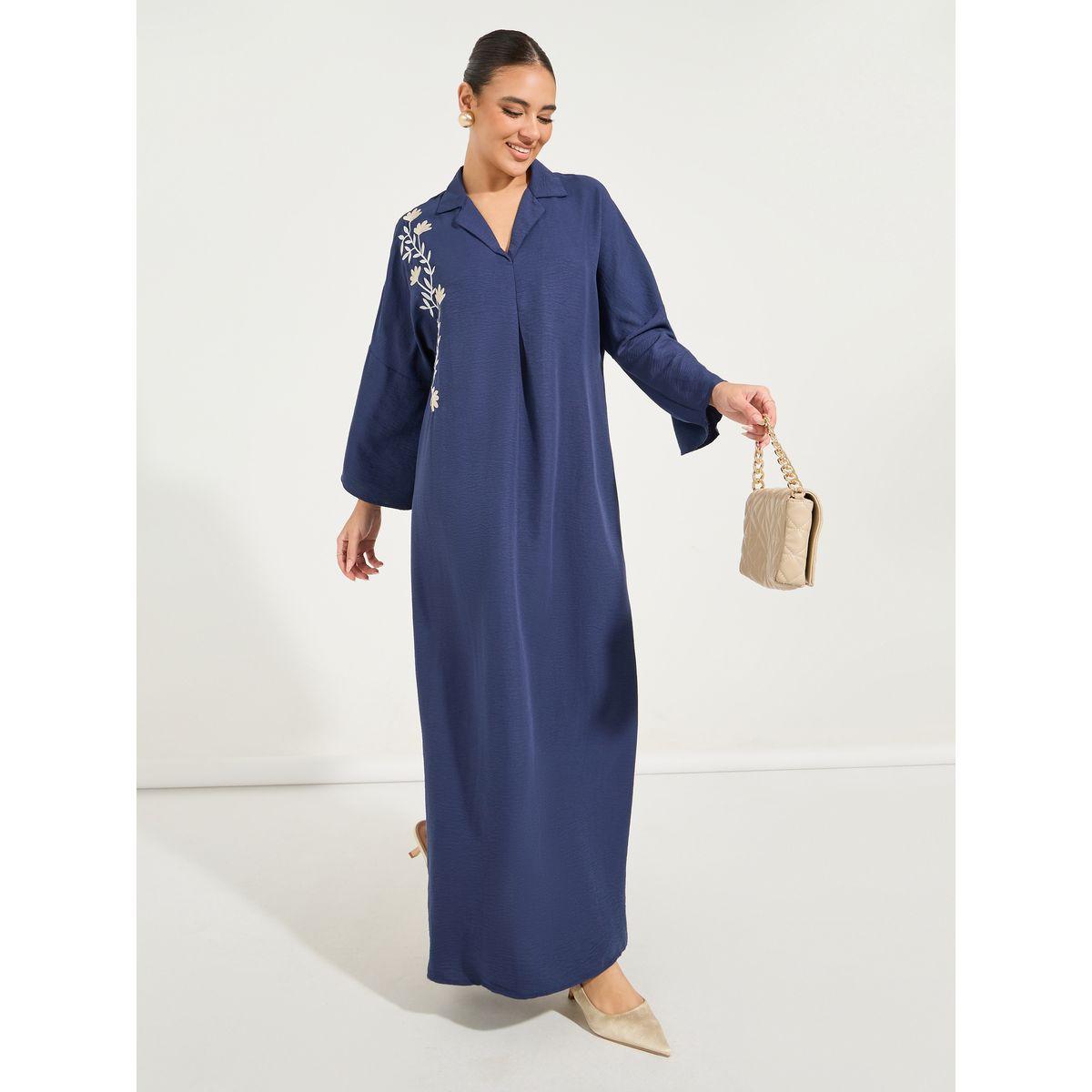Styli Embroidery Detail Collared Jalabiya-women-arabicclothing-jalabiyas-image-4