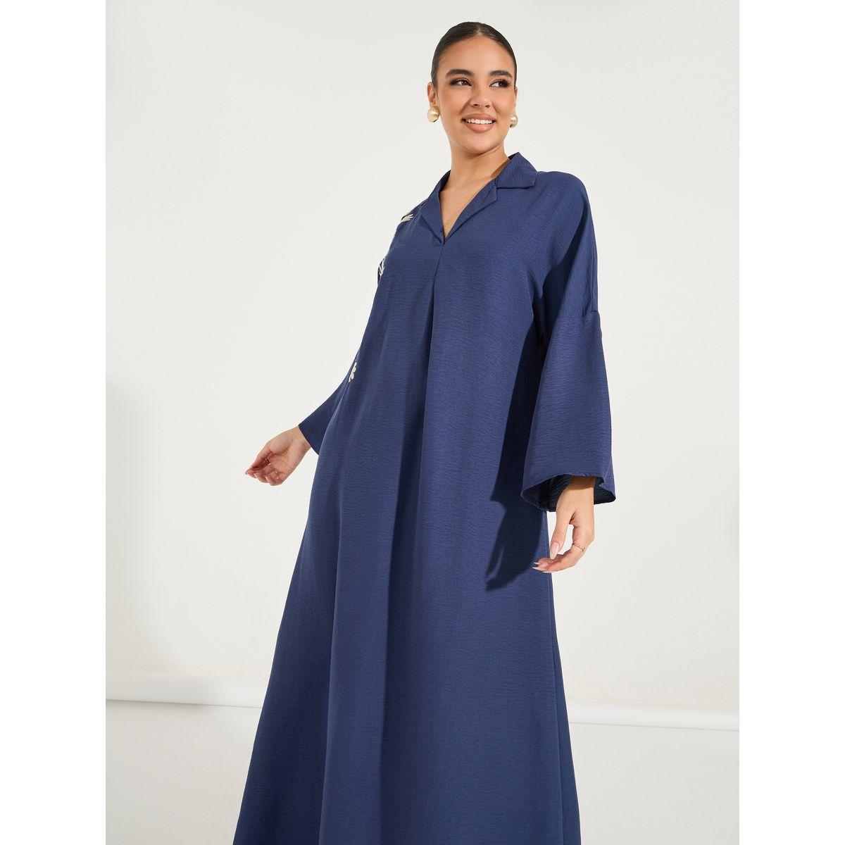 Styli Embroidery Detail Collared Jalabiya-women-arabicclothing-jalabiyas-image-5