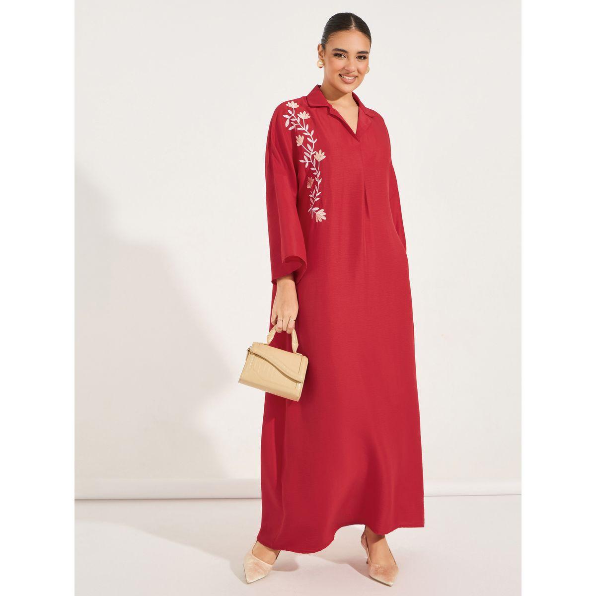 Styli Embroidery Detail Collared Jalabiya-women-arabicclothing-jalabiyas-image-1