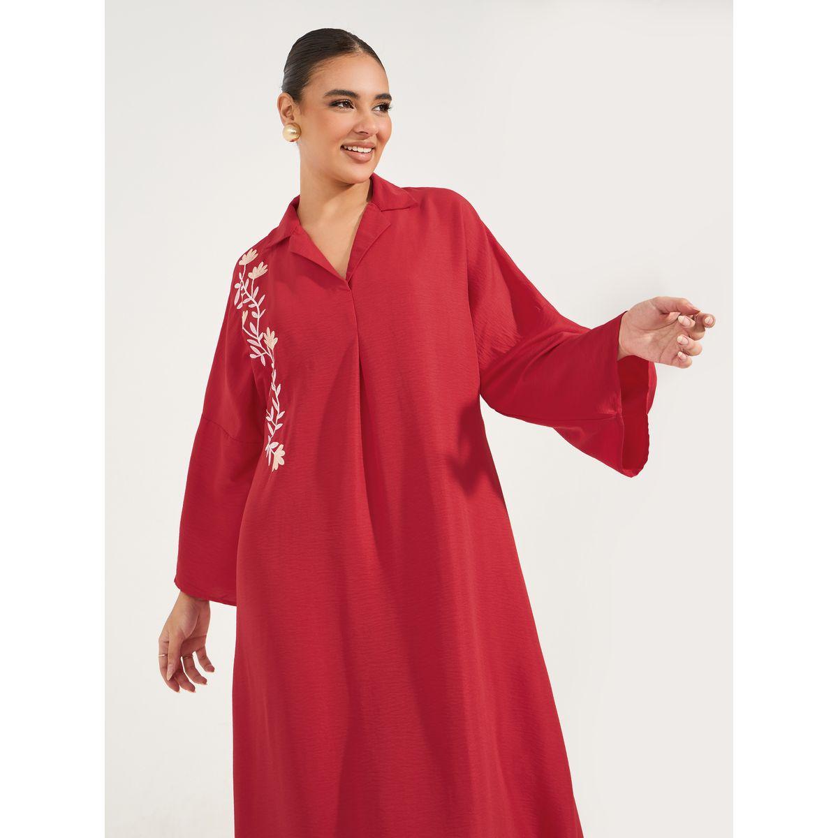Styli Embroidery Detail Collared Jalabiya-women-arabicclothing-jalabiyas-image-2