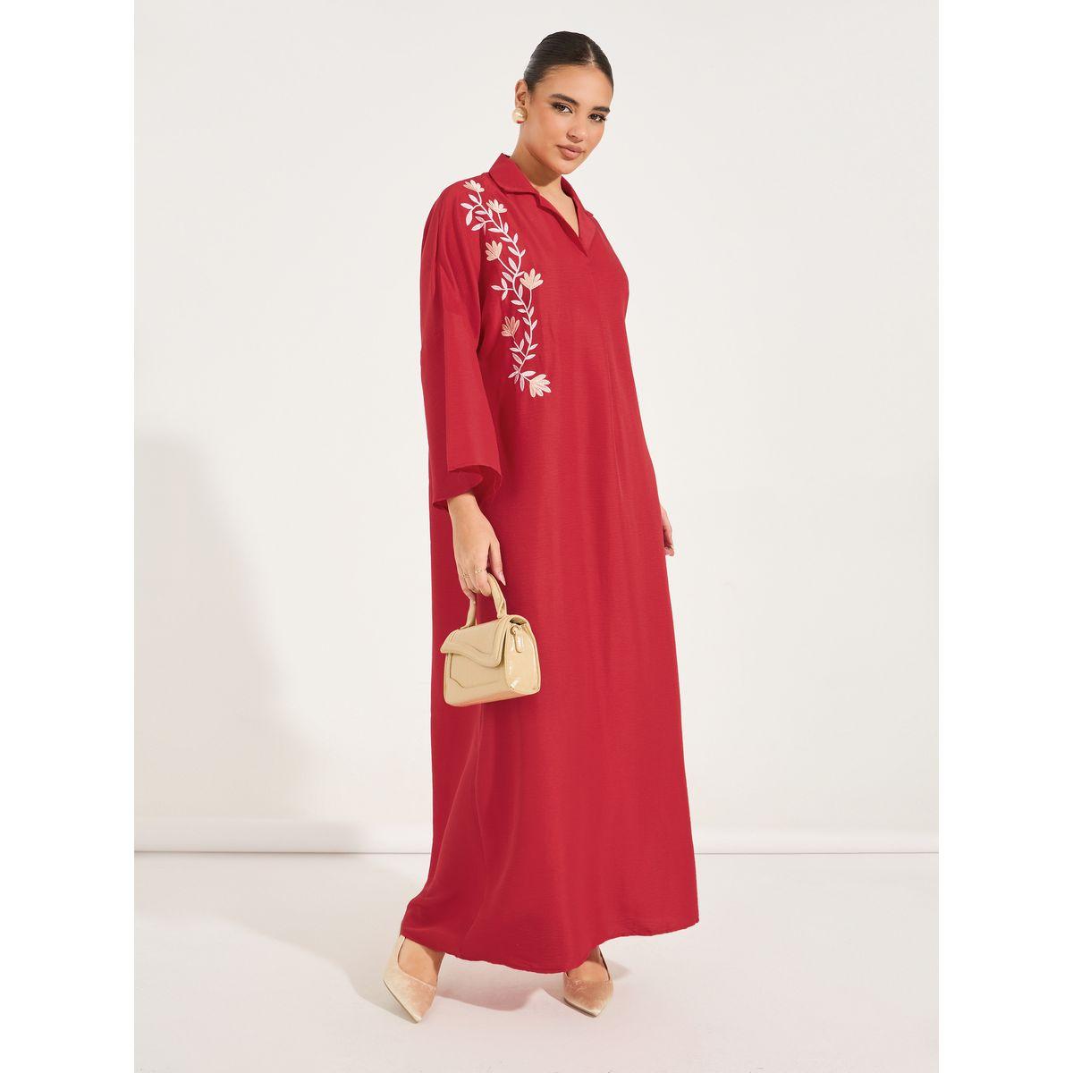 جلابية طويلة مع تفاصيل مُطرّزة بزهور-women-arabicclothing-jalabiyas-image-4
