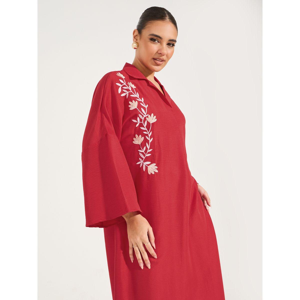 Styli Embroidery Detail Collared Jalabiya-women-arabicclothing-jalabiyas-image-5